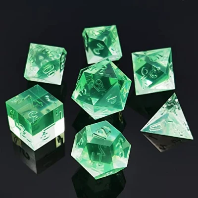 Image of Bescon Crystal Clear (Unpainted) Sharp Edge DND Dice Set of 7, Razor Edged Polyhedral D&amp;D for Dungeons and Dragons Role Playing Games, MintGreen Color
