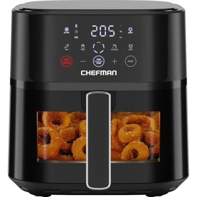 Image of Chefman Air Fryer 5.7L Compact Airfryer for Quick, Easy Meals, Features Hi Fry Technology Extra Crisp, View Window, Touch Controls with 4 Presets, Nonstick &amp; Dishwasher Safe Basket Black