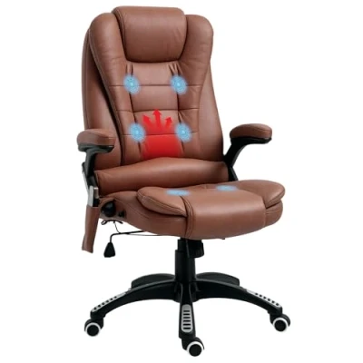 Image of Vinsetto Office Chair, Ergonomic Desk Chair with 6 Point Massage and Back Heated, Microfiber Cloth Computer Gaming Arms, Lumbar Support, Brown