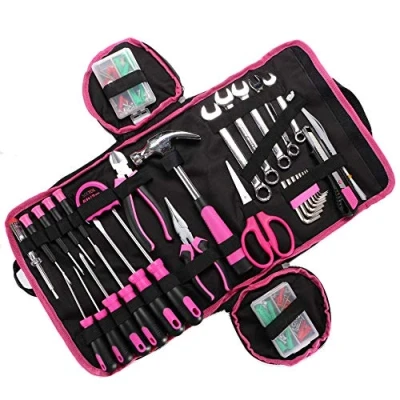 Image of SIXTOL Home Pink 120 Bag Tool Set in a Handy Tools for Ladies 120pcs Kit Zipper