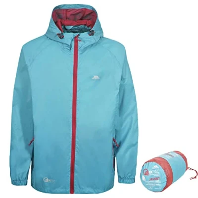 Image of Trespass Qikpac Jacket, Aquatic, XXL, Compact Packaway Waterproof Jacket Adult Unisex, XX Large / 2X 2XL, Blue