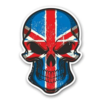 Image of 2 x Glossy Vinyl Stickers Union Jack Flag Skull Funny Laptop Decal #0105 (As Shown.)