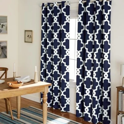 Image of Exclusive Home Curtains Ironwork Woven Blackout Grommet Top Panel Pair, Peacoat Blue, 52x96, 2 Piece