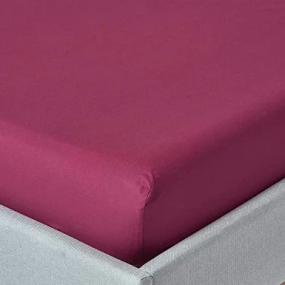 Image of HOMESCAPES Plum Purple Extra Deep Fitted Sheet (18) Double 200 TC 400 Thread Count Equivalent Pure Egyptian Cotton Bed with Fully Elasticated Skirt