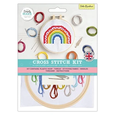 Image of Simply Make Adults Colourful Boho Rainbow Embroidery Craft Cross Stitch Kit, Makes A Perfect Present for Creativity, Hobby Enthusiast, Ideal Beginners First Starter Sets, Your Own DIY Crafts