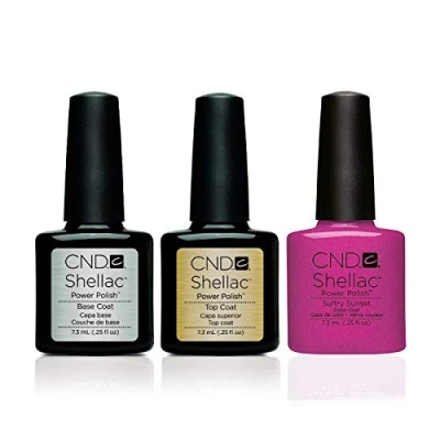 Image of CND Shellac Top Coat &amp; Base + 1 COLOUR Professional Gel Polish 7.3ml/Bottle (Sultry Sunset)
