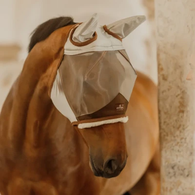 Image of Kentucky Horsewear Fly Mask Skin Friendly With Ears Silver Full Size Horse Masks &amp; Equestrian
