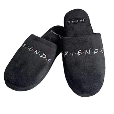 Image of Groovy Uk Friends Logo Black Women&#039;s Mule Slippers, 5/7 UK, Black/White