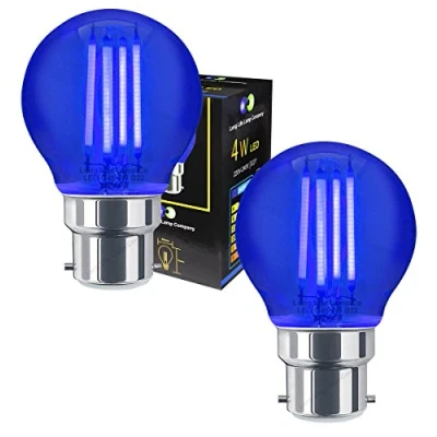 Image of 2 x Ambient 4w LED Golf Ball Blue Light Bulb B22 Bayonet Clear Glass