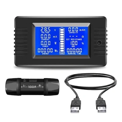 Image of DollaTek LCD Display DC Battery Monitor Meter 0 200V Voltmeter Ammeter for Cars RV Solar System
