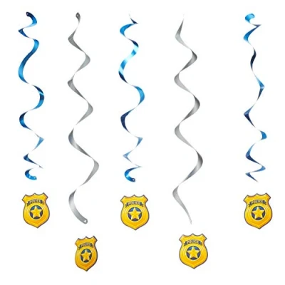 Image of Creative Party PC329392 Dizzy DANGLERS Assorted Police Badge Shape Hanging Swirls 5 Pcs, Paper, Multicoloured