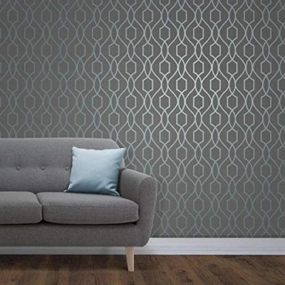 Image of Fine Décor FD41996 UK Apex Trellis Sidewall Wallpaper, Blue/Slate