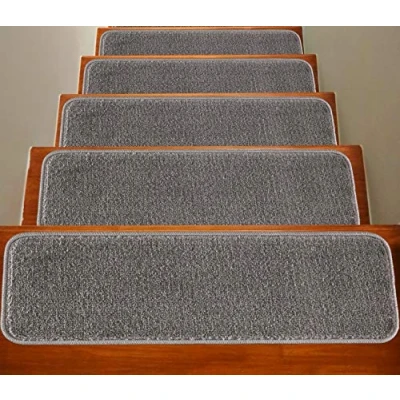 Image of Soft Plain Carpet Stair Treads NON SLIP MACHINE WASHABLE Mats/Rugs, 22x67cm, 11mm Thickness (Grey, 15)