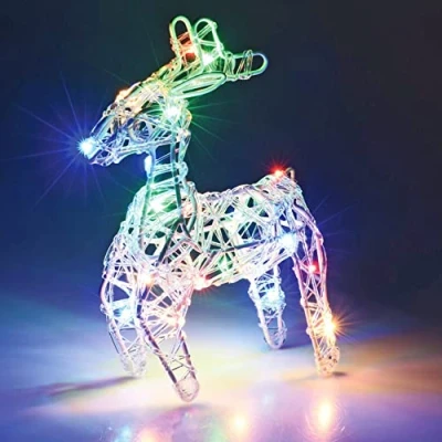 Image of URBNLIVING 20 Lighted Coloured LED Christmas Reindeer Twinkling Assorted Deer Figure Decoration (Grazing)