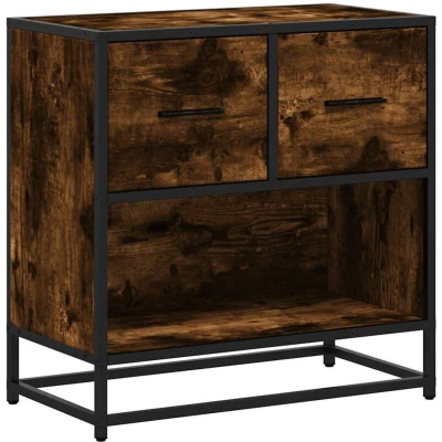 Image of vidaXL Bedside Cabinet Smoked Oak 60x31x60 cm Engineered Wood and Metal