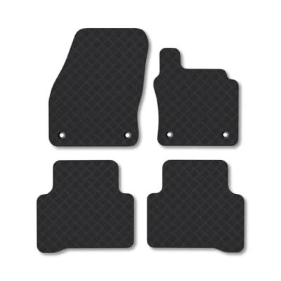 Image of Rubber Car Mats Compatible with VW Touran (2015+) Tailored Fit Floor Set Accessory Black Custom 4 Pieces Clips Anti Slip Backing, Heavy Duty &amp; Waterproof