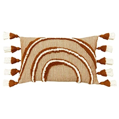 Image of furn. Rainbow Tuft Polyester Filled Cushion, Cotton, Brick