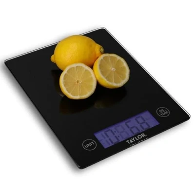 Image of Taylor Digital Kitchen Food Scales with Glass Platform, Highly Accurate Tare Function and Precision, Extra Large LCD Screen, Black Weighs 5 kg / 5,000 ml Capacity