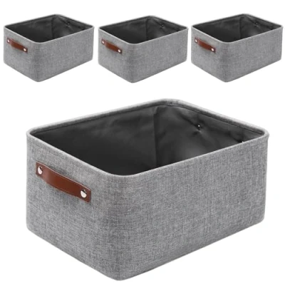 Image of Mangata Fabric Storage Boxes,[4 Pack] Collapsible Basket for Books, Baby Toys, Clothes (Medium, Grey)