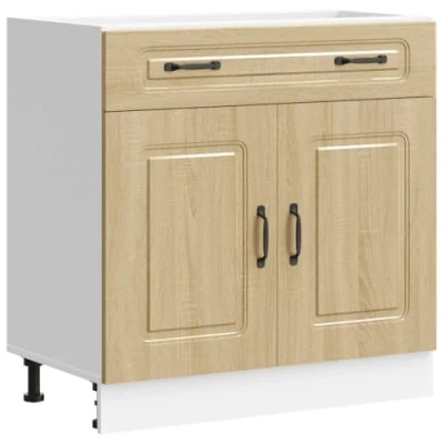 Image of vidaXL Kitchen Base Cabinet Sonoma Oak Finish Customisable Height Modern Engineered Wood Storage Unit Easy to Maintain