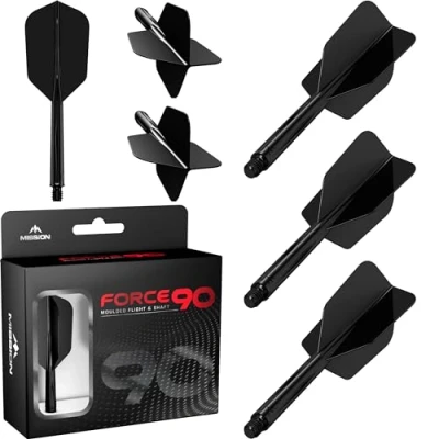 Image of Mission Darts Force 90 Integrated Precision Moulded Dart Flight And Shaft System, Pack of 3 Professional Highly Durable 2 In 1 Combined Flights Stems Slim (Black, Short)
