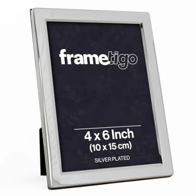 Image of Frametigo Silver Plated Flat Edge Photo Frame Fits Size 4&quot;x6&quot; (10x15cm)