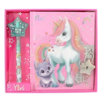 Image of Depesche 12709 Ylvi Pink Unicorn Diary with Star Closure, Beautifully Illustrated Page Book and Secret Pencil, Multicoloured, One Size