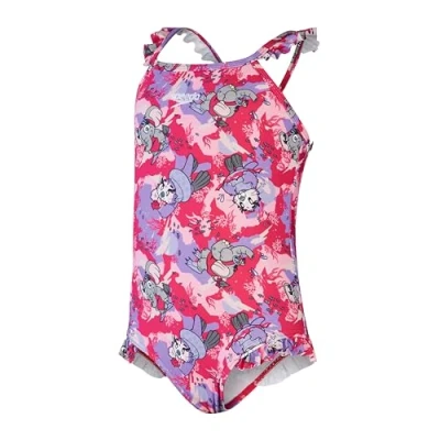 Image of Speedo Infant Girl&#039;s Learn to Swim Printed Frill Thinstrap Swimsuit Chlorine Resistant Quick Drying, Cherry Pink/Sweet Taro/Hellium, 9 12 Months