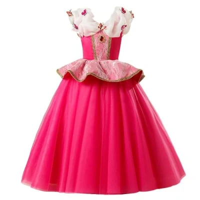 Image of Lito Angels Sleeping Beauty Princess Aurora Fancy Dress Up Costume for Kids Girls, Hot Pink Ball Gown Halloween Birthday Party Outfits Age 4 5 Years (Tag Number 100)