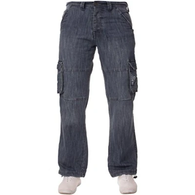 Image of ENZO Mens Work Cargo Combat Black Denim Jeans Pants Trousers Waist Sizes 28 48 (38W x 34L, Midstone Wash)
