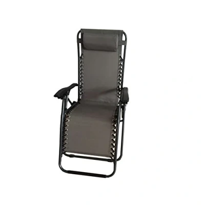 Image of Zero Gravity Sunlounger Relaxing Recliner Chair Grey/Black with Headrest