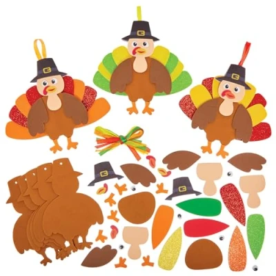 Image of Baker Ross FN019 Thanksgiving Turkey Mix &amp; Match Decoration Kits Pack of 8, Craft for Kids