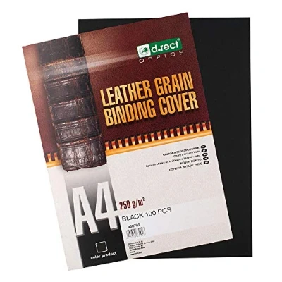 Image of D.RECT Back Walls Covers with Leather Structure Cardboard 250 g/m² Cover for Bindings A4 Pack of 100 Black, 008702