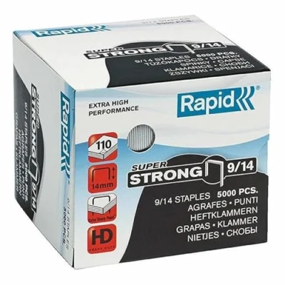 Image of Rapid 9/14mm Super Strong Staples, For Stapling 80 110 Sheets, Use with Heavy Duty Staplers, Galvanised Wire, Box of 5000, 24871500