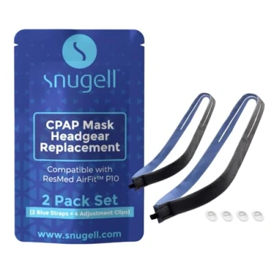 Image of Replacement Headgear Strap for ResMed AirFit P10 Nasal Pillow CPAP Mask by Snugell Blue (2 Pack) with 4 Adjustment Clips Durable Premium Material