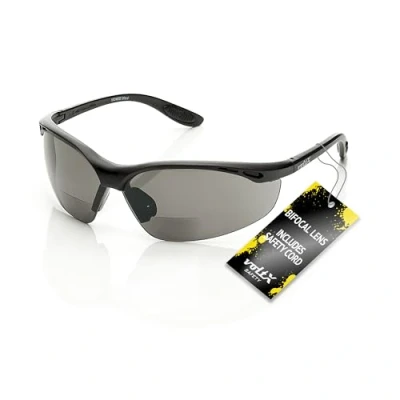 Image of voltX &#039;CONSTRUCTOR&#039; BIFOCAL Reading safety Glasses (SMOKE/GRAY +2.0 Dioptre) UKCA &amp; CE EN166F certified/Cycling Sports includes cord + UV400 anti fog coated lens