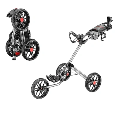 Image of Caddytek 3 Wheel Golf Push Cart Deluxe Quad Fold Compact &amp; Pull Folding Caddy Trolley Caddylite 15.3 V2, silver, one size