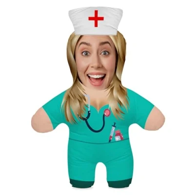 Image of Personalized Funny Photo Gift Pillow Cushion with Filling; Colorful Body your own Face Picture Printed; 45 cm High; Birthday Present Valentine&#039;s Day; Motif Nurse [091]