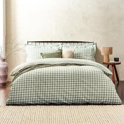 Image of Yard Barton Check 100% Cotton Duvet Cover Set Green Size Single
