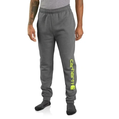 Image of Carhartt Men&#039;s 105899 Relaxed Fit Midweight Tapered Graphic Sweatpant, Carbon Heather, XXL