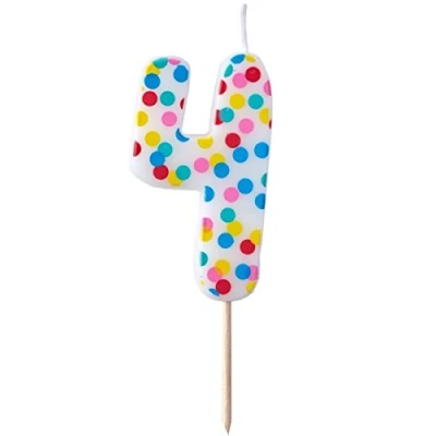 Image of Ginger RaY Polka Dot Spotty Birthday Cake Designer Candle Number 4 Pick and Mix