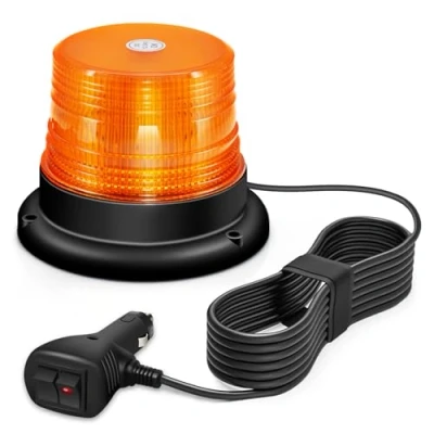Image of AnTom LED Beacon Light, 12V 24V Amber Warning Safety Flashing Lights with Magnetic and 3 Meters Straight Cord for Vehicle Forklift Truck Tractor Golf Carts UTV Car Bus