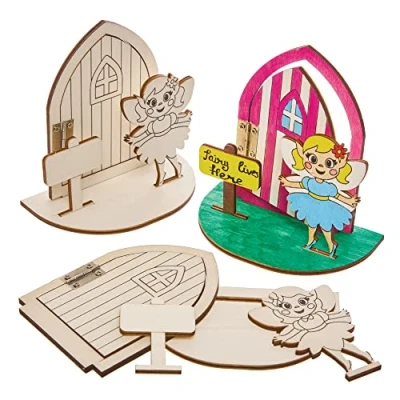 Image of Baker Ross FX588 Fairy Wooden Landing Pad Kits Pack of 3, Wood Craft Painting for Kids