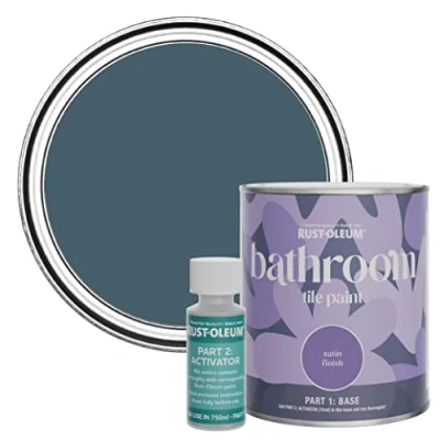 Image of Rust Oleum Blue Water Resistant Bathroom Tile Paint in Satin Finish Blueprint 750ml