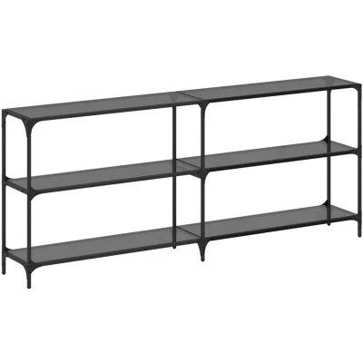 Image of vidaXL Console Table with Black Glass Top 194.5x30x81 cm Steel