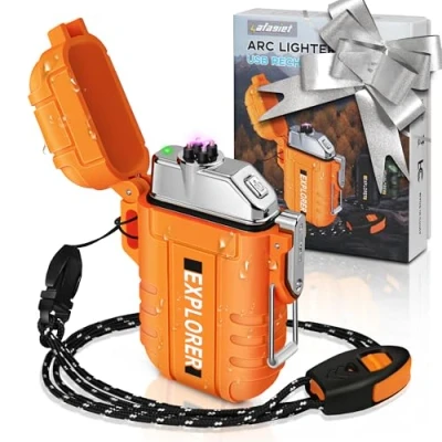 Image of lafagiet USB Rechargeable Lighter, Waterproof Dual Arc Lighters for Camping Hiking Outdoor Survival Kits (Upgrade Orange)