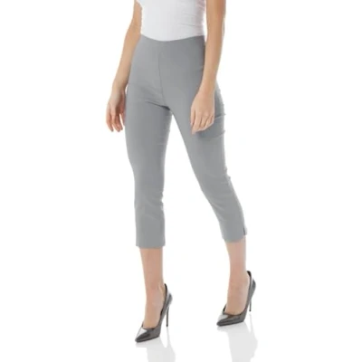 Image of Roman Originals Cropped Trousers for Women UK Ladies Capri Leggings Summer Pants Short Crop Stretch 3/4 Length Three Quarter Pedal Pusher Clothes Elasticated Bengaline Cut Off Light Grey Size 22