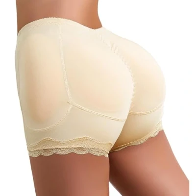 Image of Bcenoilua Women Butt Lifter Padded Shapewear Tummy Control Panties Lace Seamless Hip Enhancer Fake Knickers Body Shaper Beige