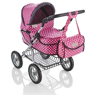 Image of Molly Dolly Dolls Pram Toy With Adjustable Handle Height For 3 6 Year Old Girls Baby Doll Age 2 +