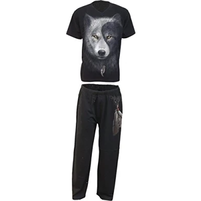 Image of Spiral Men Wolf CHI 4pc Mens Gothic Pyjama Set, M, Black
